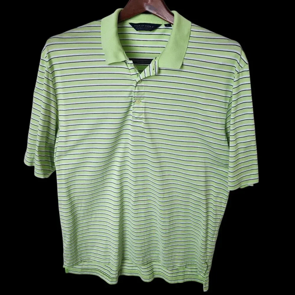 POLO GOLF Ralph Lauren Men's L Pima Cotton Striped Polo Shirt Lime Green
